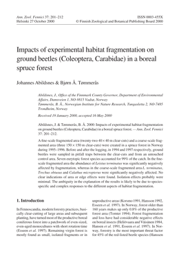 Impacts of Experimental Habitat Fragmentation on Ground Beetles (Coleoptera, Carabidae) in a Boreal Spruce Forest