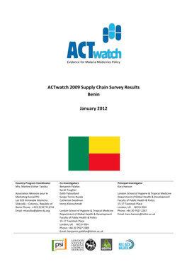 Benin 2009 Supply Chain, 2012 Report
