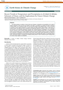 Recent Trends in Temperature and Precipitation in Al Jabal Al Akhdar