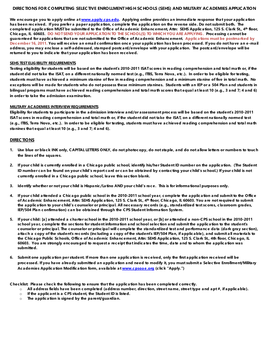 Directions for Completing Selective Enrollment High Schools (Sehs) and Military Academies Application