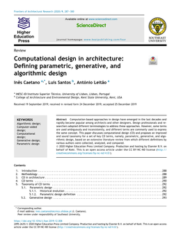 Computational Design in Architecture: Defining Parametric, Generative