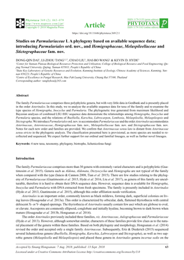 Studies on Parmulariaceae I. a Phylogeny Based on Available Sequence Data; Introducing Parmulariales Ord