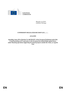 European Investment Bank Against Losses Under Financing Operations Supporting Investment Projects Outside the Union, As Regards Iran