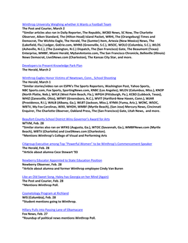 Winthrop University Weighing Whether It Wants a Football Team the Post and Courier, March 2 *Similar Articles Also Ran in Daily