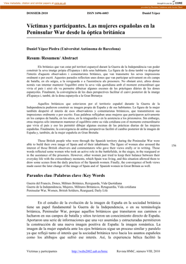 Víctimas Y Participantes. Las Mujeres Españolas En La Peninsular War Desde La Óptica Británica