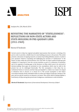 Reflections on Non‐State Actors and State‐Building in Pre‐Qaddafi Libya