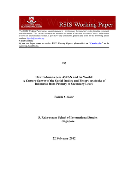 233 How Indonesia Sees ASEAN and the World: a Cursory Survey of The