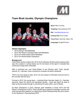 Team Brad Jacobs, Olympic Champions