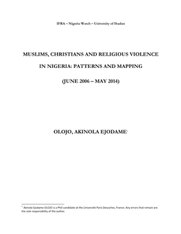 Muslims, Christians and Religious Violence in Nigeria: Patterns and Mapping