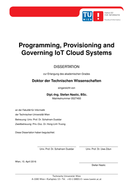 Programming, Provisioning and Governing Iot Cloud Systems