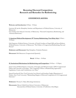 Restoring Electoral Competition: Research and Remedies for Redistricting