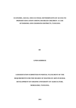 Economic, Social and Cultural Determinants of Access to Primary Education Among Disabled Children: a Case of Dodoma and Chamwino Districts, Tanzania