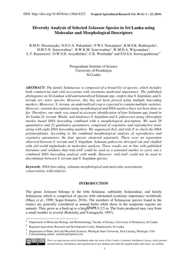 Diversity Analysis of Selected Solanum Species in Sri Lanka Using Molecular and Morphological Descriptors