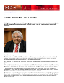 Ninti One Welcomes Tom Calma As New Chair