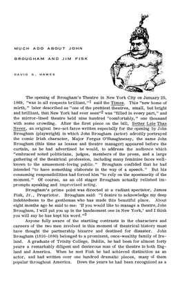 The Opening of Brougham's Theatre in New York City on January 25, 1869, Mwas in All Respects Brilliant,Trl Said the Times