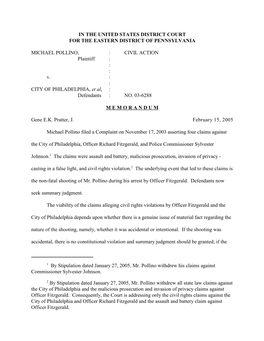 1 by Stipulation Dated January 27, 2005, Mr. Pollino Withdrew His Claims Against Commissioner Sylvester Johnson