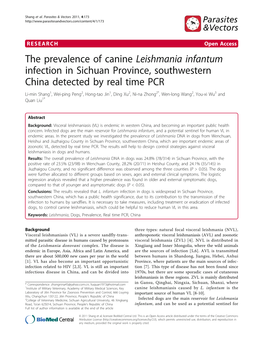 The Prevalence of Canine Leishmania Infantum Infection in Sichuan Province, Southwestern China Detected by Real Time