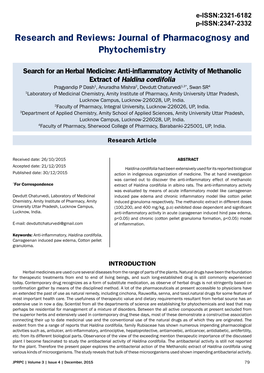 Anti-Inflammatory Activity of Methanolic Extract of Haldina
