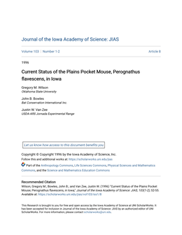 Current Status of the Plains Pocket Mouse, Perognathus Flavescens, in Iowa