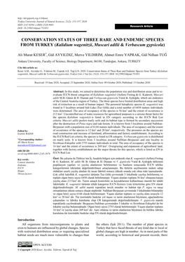 CONSERVATION STATUS of THREE RARE and ENDEMIC SPECIES from TURKEY (Kalidium Wagenitzii, Muscari Adilii & Verbascum Gypsicola)