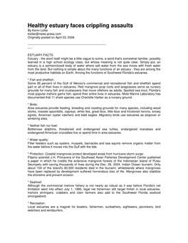 Healthy Estuary Faces Crippling Assaults by Kevin Lollar Klollar@News-Press.Com Originally Posted on April 23, 2006