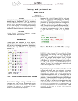 Esolangs As Experiential Art Daniel Temkin