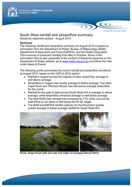 South West Rainfall and Streamflow Summary