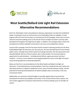 West Seattle/Ballard Link Light Rail Extension Alternative Recommendations