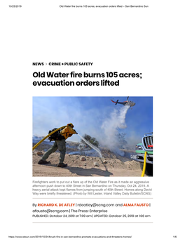 Old Water Fire Burns 105 Acres; Evacuation Orders Lifted – San Bernardino Sun