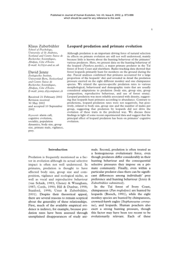 Leopard Predation and Primate Evolution