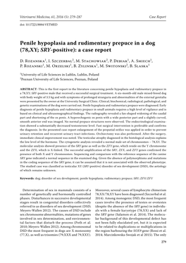 Penile Hypoplasia and Rudimentary Prepuce in a Dog (78,XY; SRY-Positive): a Case Report