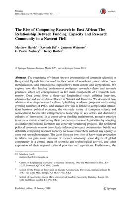 The Rise of Computing Research in East Africa: the Relationship Between Funding, Capacity and Research Community in a Nascent Field