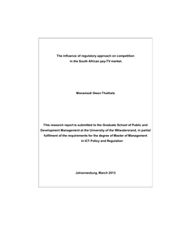 The Influence of Regulatory Approach on Competition in the South African Pay-TV Market