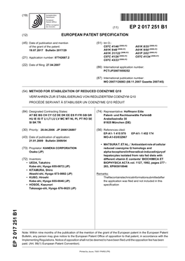 Method for Stabilization of Reduced Coenzyme Q10 Verfahren Zur Stabilisierung Von Reduziertem Coenzym Q10 Procédé Servant À Stabiliser Un Coenzyme Q10 Réduit