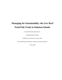 The Live Reef Food-Fish Trade in Solomon Islands