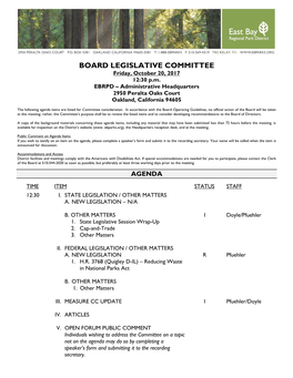 BOARD LEGISLATIVE COMMITTEE Friday, October 20, 2017 12:30 P.M