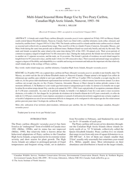 Multi-Island Seasonal Home Range Use by Two Peary Caribou, Canadian High Arctic Islands, Nunavut, 1993Ð94 FRANK L