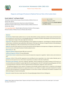 Diagnosis and Surgical Treatment of Epidural Varicose Veins of the Lumbar Spine