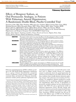 Effects of Beraprost Sodium, an Oral Prostacyclin Analogue, in Patients