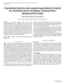 Vegetational Analysis and Seasonal Aspectation of Tropical Dry Deciduous Forest of Madhav National Park, Shivpuri.(M.P.) India