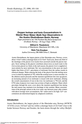 1 1 6 Oxygen Isotope and Ionic Concentrations in Glacier River Water