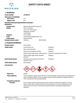 SDS US 2JT Version #: 01 Issue Date: 12-18-2018 1 / 9 Response If Swallowed: Immediately Call a Poison Center/Doctor