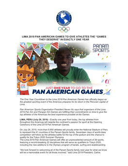 Lima 2019 Pan American Games to Give Athletes the “Games They Deserve” in Exactly One Year