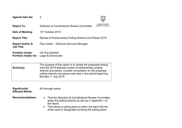 Report Title: Review of Parliamentary Polling Districts and Places 2019