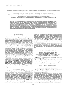 Lystrosaurus Georgi, a Dicynodont from the Lower Triassic of Russia
