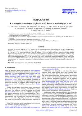 MASCARA-1 B ? a Hot Jupiter Transiting a Bright Mv = 8.3 A-Star in a Misaligned Orbit G