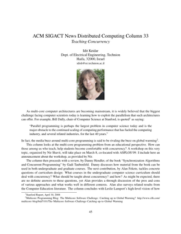 ACM SIGACT News Distributed Computing Column 33 Teaching Concurrency