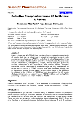 Selective Phosphodiesterase 4B Inhibitors: a Review