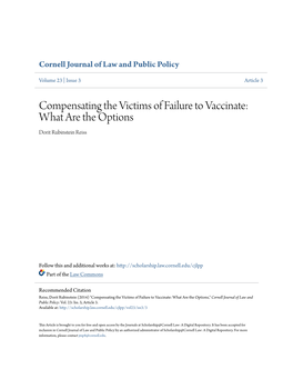 Compensating the Victims of Failure to Vaccinate: What Are the Options Dorit Rubinstein Reiss