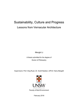 Sustainability, Culture and Progress Lessons from Vernacular Architecture